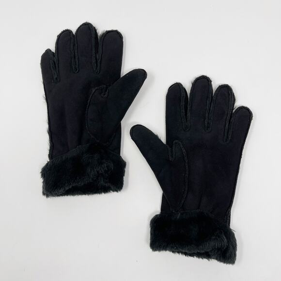 Fownes Faux Fur Faux Suede Leather Gloves Black OS - Picture 2 of 11